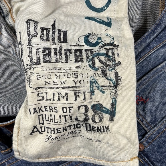 Polo Ralph Lauren Jeans Mens 38 x 32 Blue 381 018 Slim Straight Leg Medium Wash - Picture 6 of 9